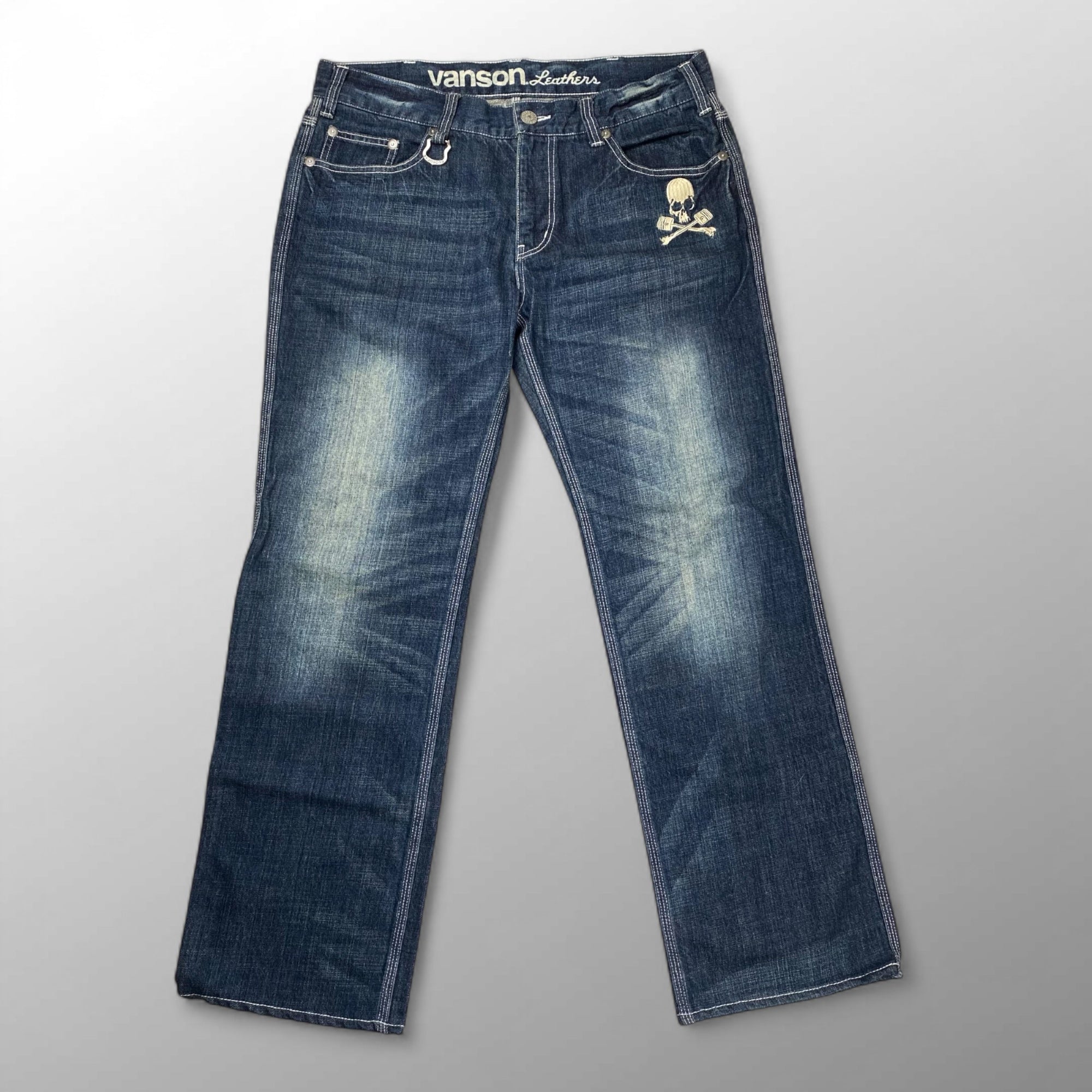 vanson × 「クローズ」武装戦線 / スカル刺繍デニムパンツ インディゴ THE FRONT OF ARMAMENT SIZE：W34
