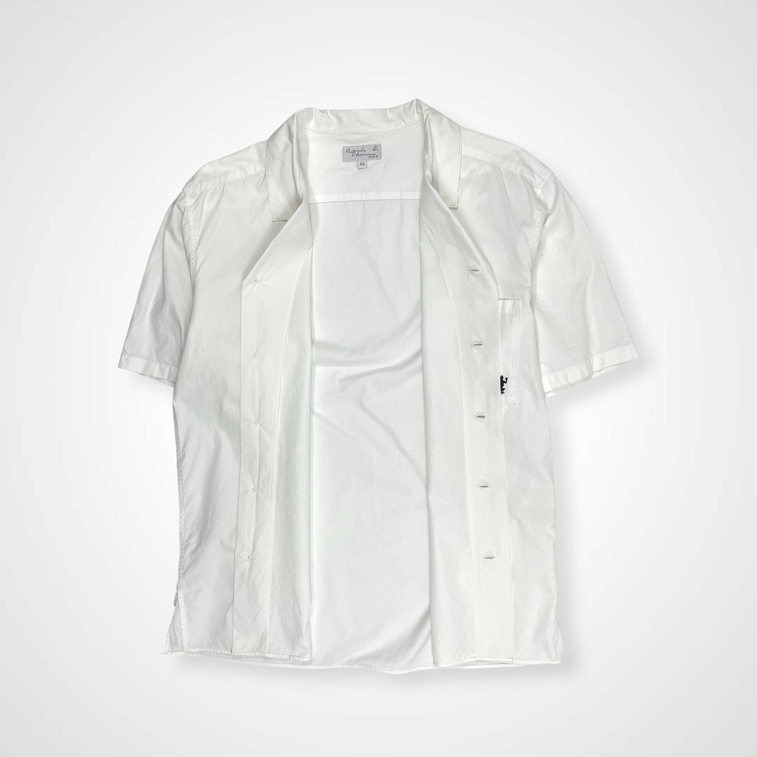 agnes b homme アニエスベー オム / レザール刺繍オープンカラーシャツ ホワイト 参考定価：25,000程度 SIZE：36