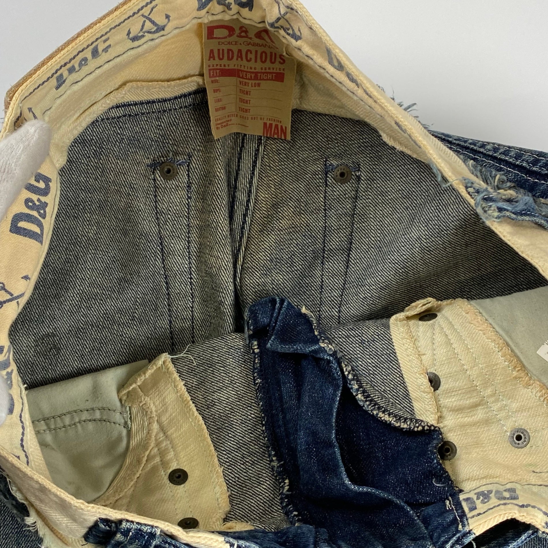 【00sスペシャル】 D&G  DOLCE&GABBANA / ギミック ダブルウエスト デニムパンツ ベルト グランジ Y2K SIZE:W84cm