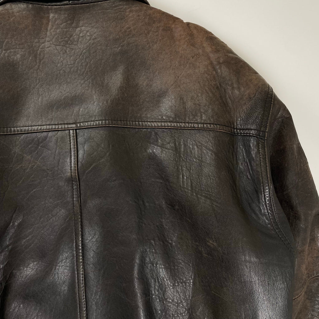 VINTAGE ヴィンテージ / レザーライダースジャケット 短丈 茶芯 SIZE:L