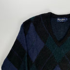 Gymphlex ジムフレックス / モヘヤMIXアーガイルVネック ネイビー×グリーン×ブラック 参考定価：16,000程度 SIZE：12