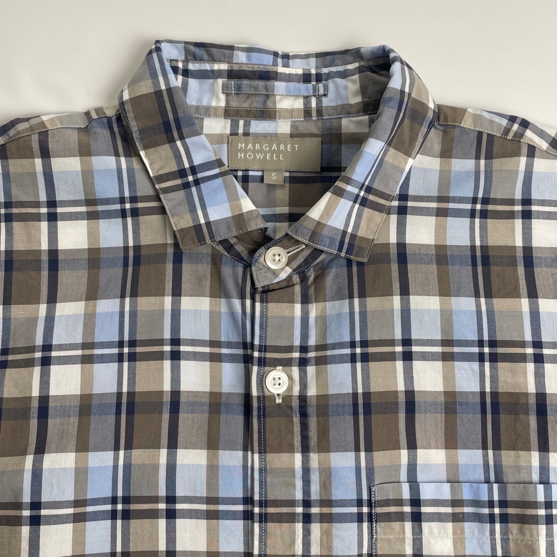 MARGARET HOWELL マーガレットハウエル / ポケット付 半袖チェックシャツ 参考定価：30,000程度 SIZE：S