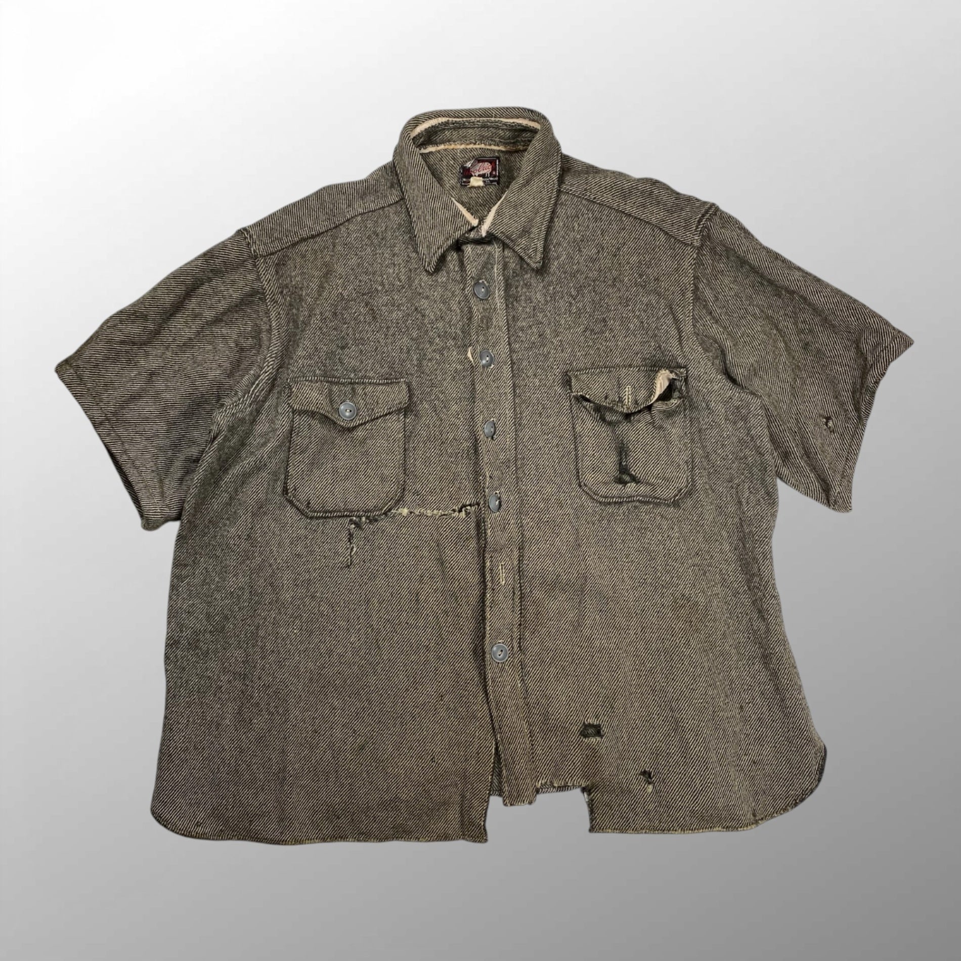 50s初期 VINTAGE Woolrich ヴィンテージ ウールリッチ / 襤褸 ボロ 半袖 ネルシャツ ブラック SIZE:L程度