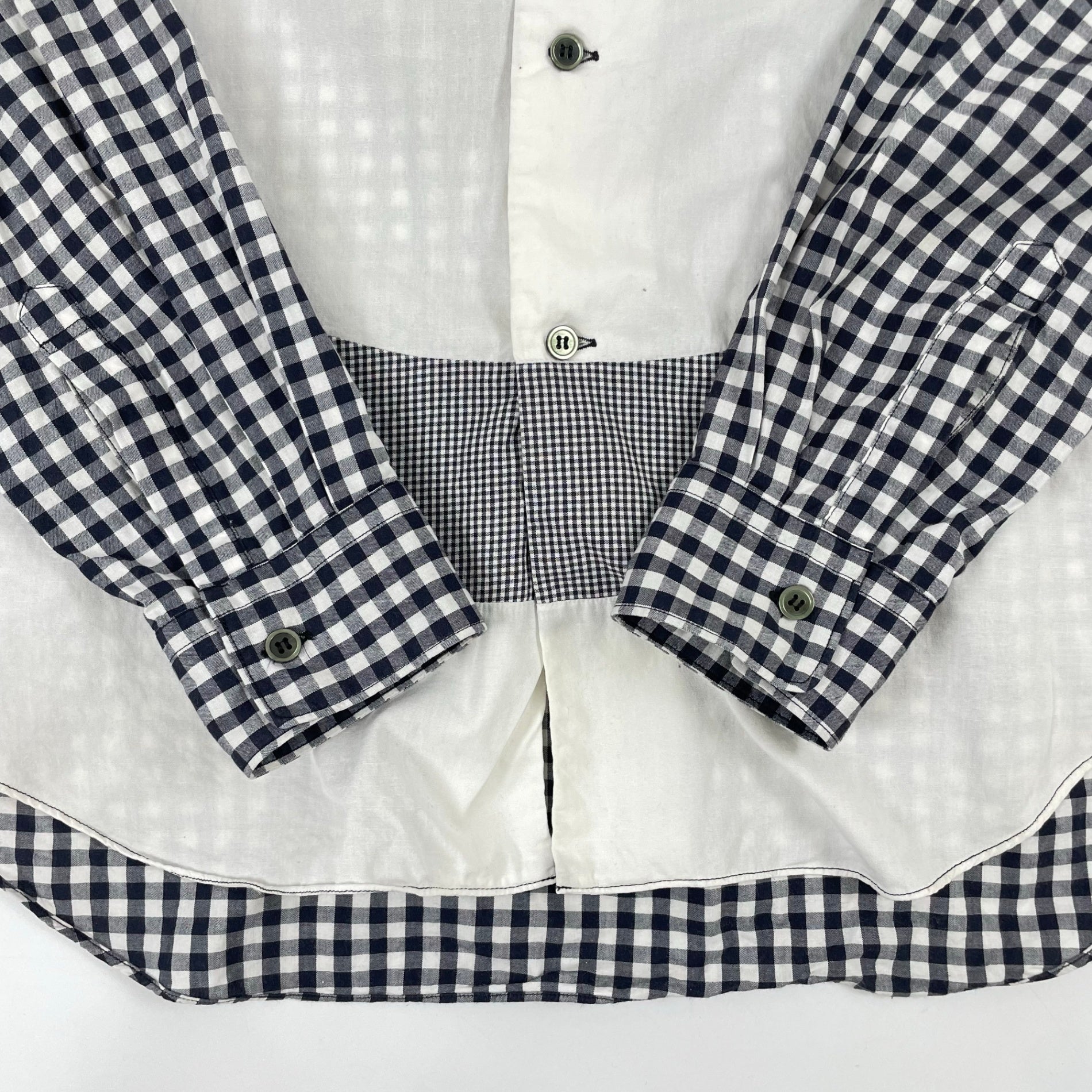 BLACK COMME des GARCONS / 丸襟 ギンガムチェック切替ドッキングシャツ 1M-B019 AD2014 SIZE:M
