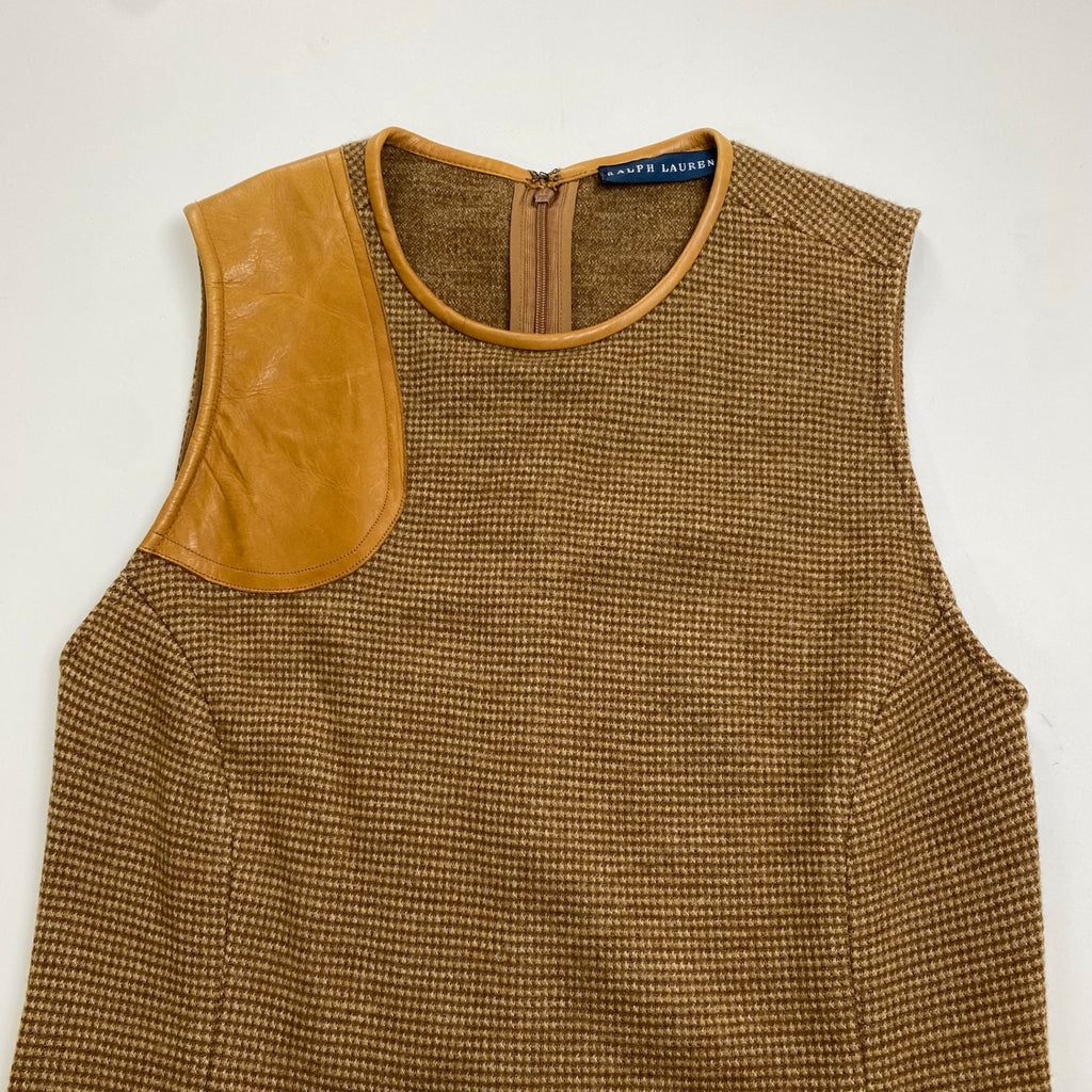 RALPH LAUREN ラルフローレン / ツイードワンピース レザー切替 ウール100％ 参考定価：48,000+tax SIZE：XS