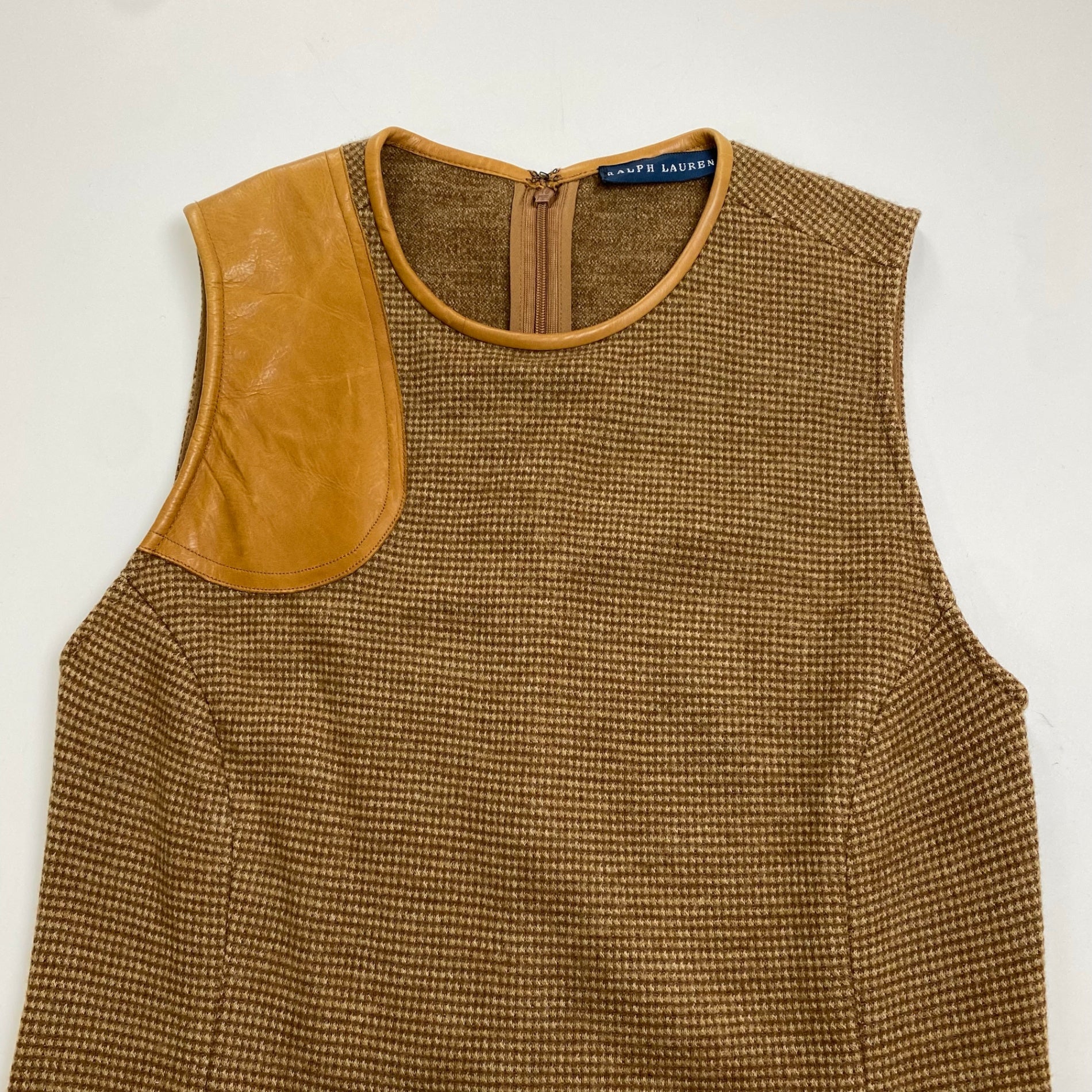 RALPH LAUREN ラルフローレン / ツイードワンピース レザー切替 ウール100％ 参考定価：48,000+tax SIZE：XS