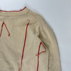 papas パパス /VINTAGE シームデザインラムウールニット オフホワイト×レッド SIZE：FREE