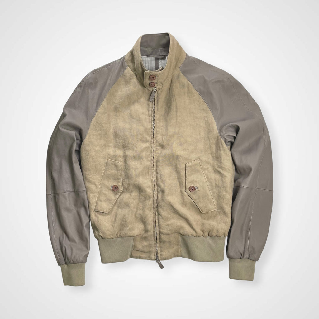 GIORGIO ARMANI ジョルジオ アルマーニ / ラムレザー×リネン 異素材MIX ハリントンジャケット ブルゾン G9タイプ 参考定価：300,000程度 SIZE:46