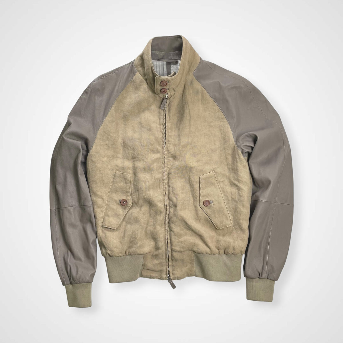 GIORGIO ARMANI ジョルジオ アルマーニ / ラムレザー×リネン 異素材MIX ハリントンジャケット ブルゾン G9タイプ 参考定価：300,000程度 SIZE:46