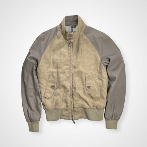 GIORGIO ARMANI ジョルジオ アルマーニ / ラムレザー×リネン 異素材MIX ハリントンジャケット ブルゾン G9タイプ 参考定価：300,000程度 SIZE:46