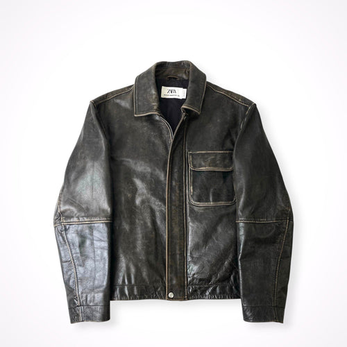ZARA / ヴィンテージ加工 水牛レザージャケット SIZE:US M