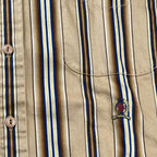 90s OLD TOMMY HILFIGER トミーヒルフィガー / ストライプ  ビッグシルエットシャツ ノーカラー バンドカラー エンブレム  SIZE：L（XXL程度）