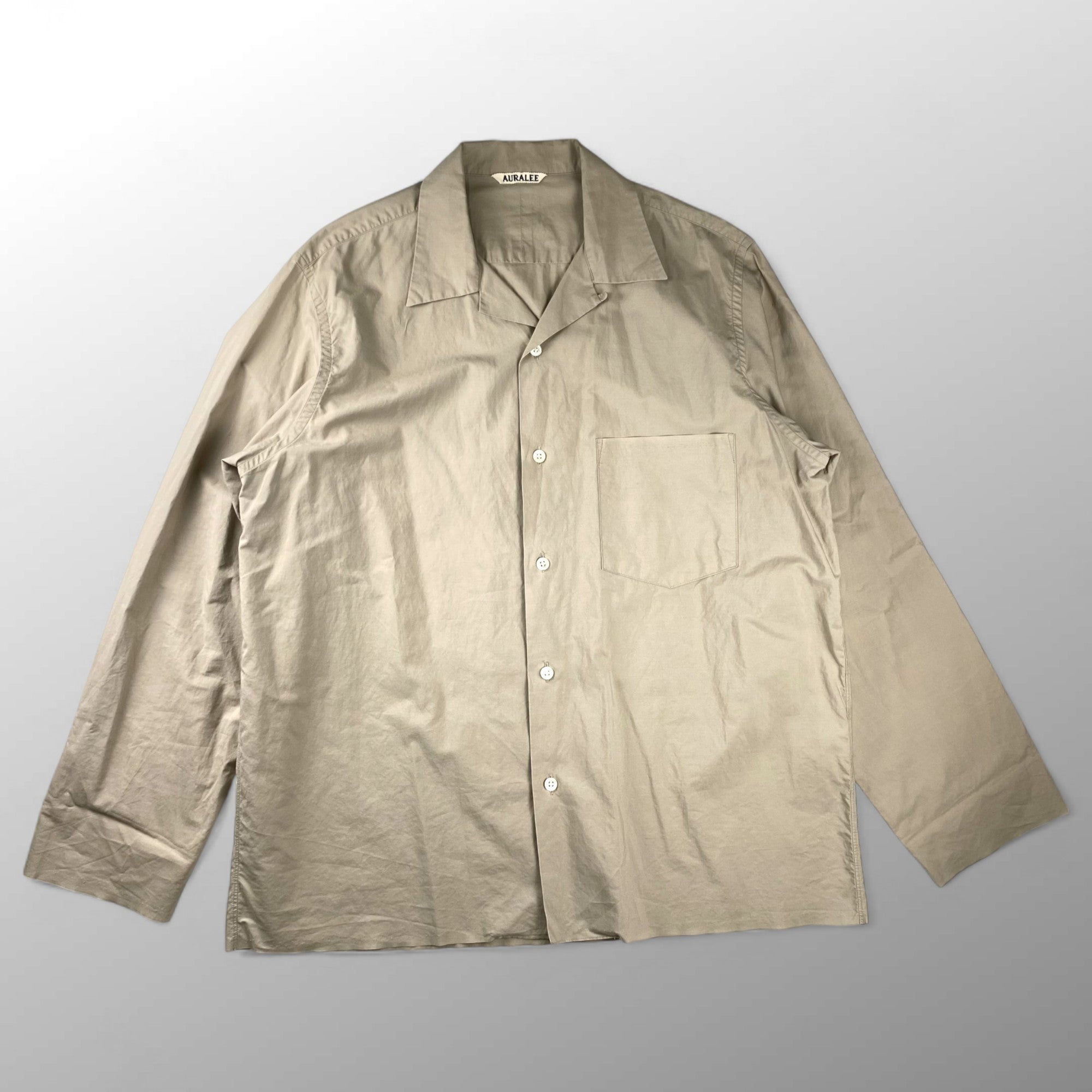 AURALEE オーラリー / SELVEDGE WEATHER CLOTH SHIRTS オープンカラー シャツ ベージュ 参考定価：22,000+tax SIZE：3