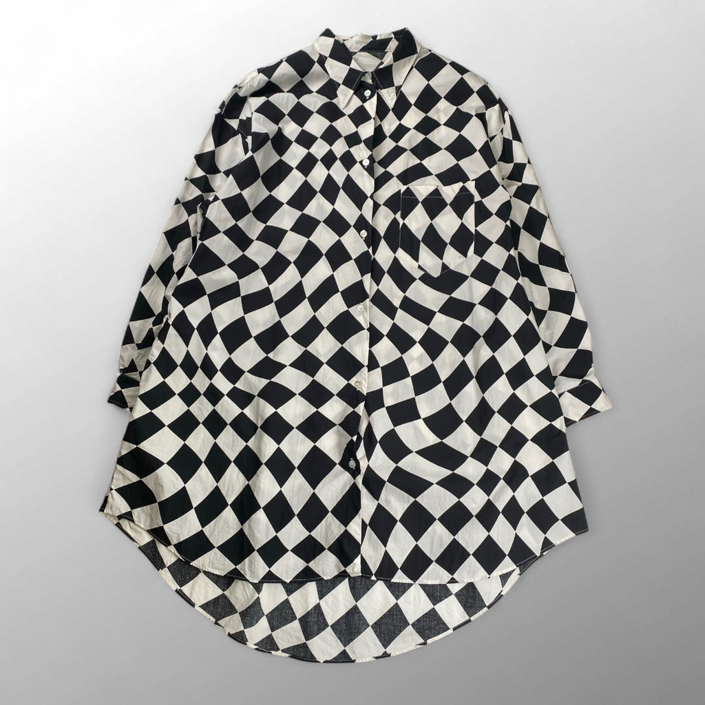 MM6 Maison Margiela  エムエムシックスメゾンマルジェラ / OVERSIZED DISTORTED CHESS PRINT LONG SHIRT チェッカーボード ロングシャツ SIZE：S