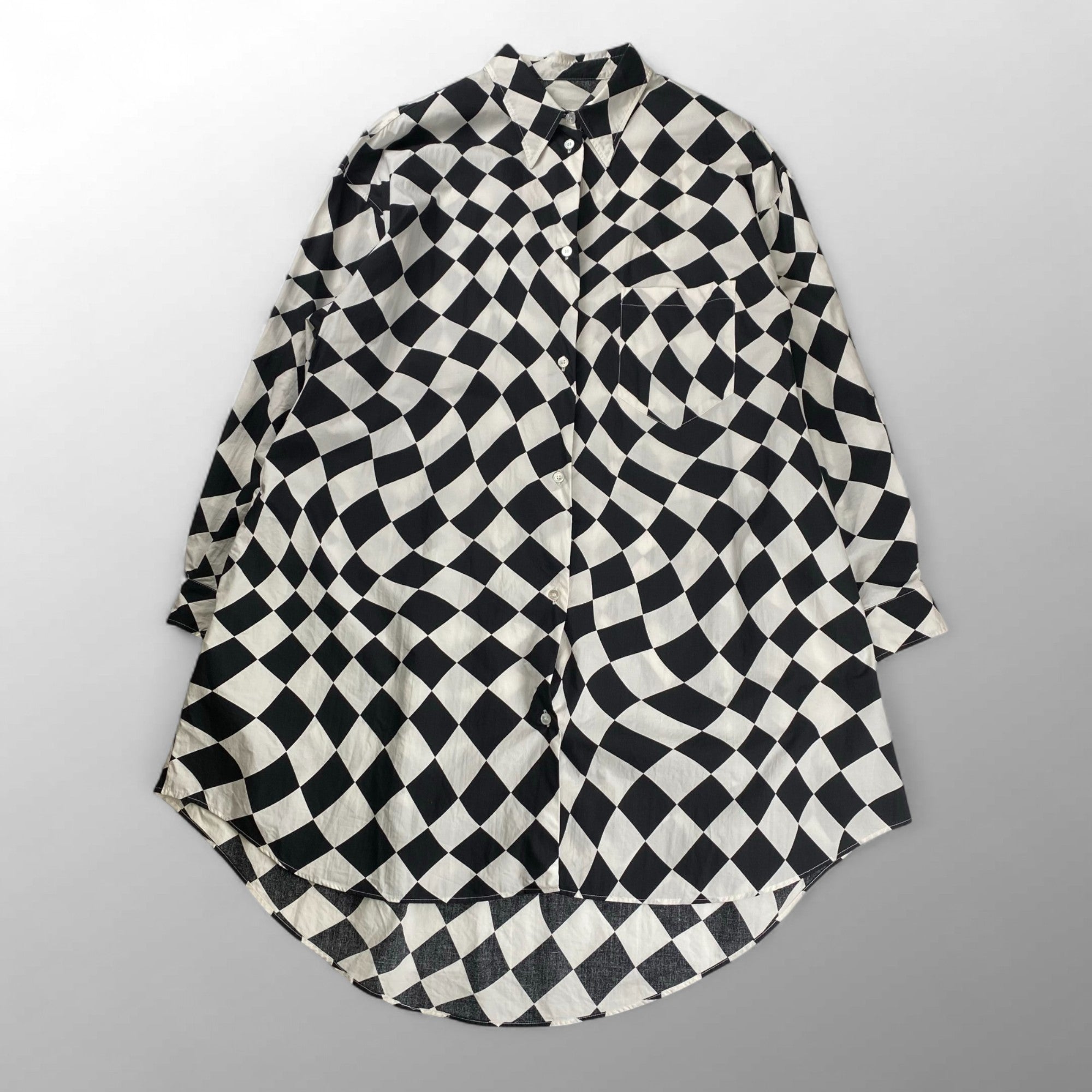MM6 Maison Margiela  エムエムシックスメゾンマルジェラ / OVERSIZED DISTORTED CHESS PRINT LONG SHIRT チェッカーボード ロングシャツ SIZE：S