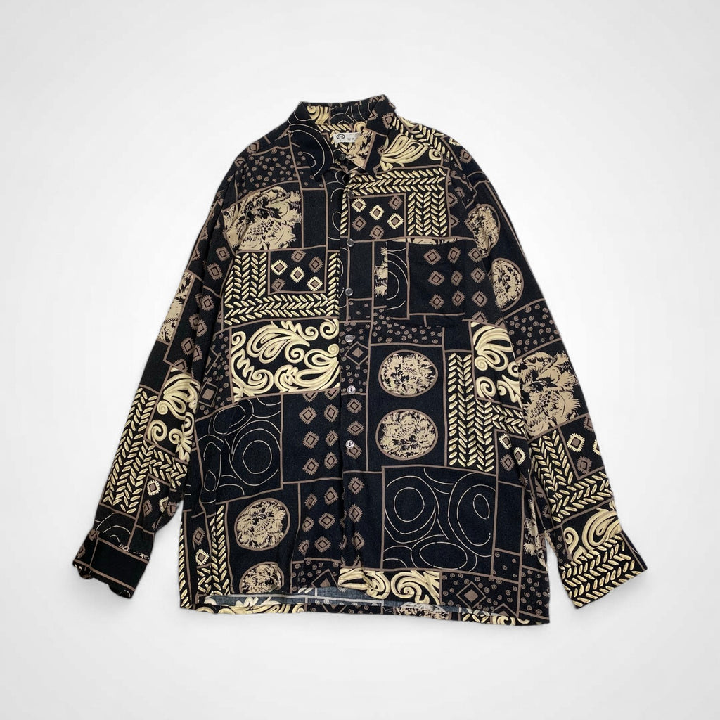 VINTAGE ヴィンテージ / レーヨン マルチプリントシャツ ブラック SIZE:L