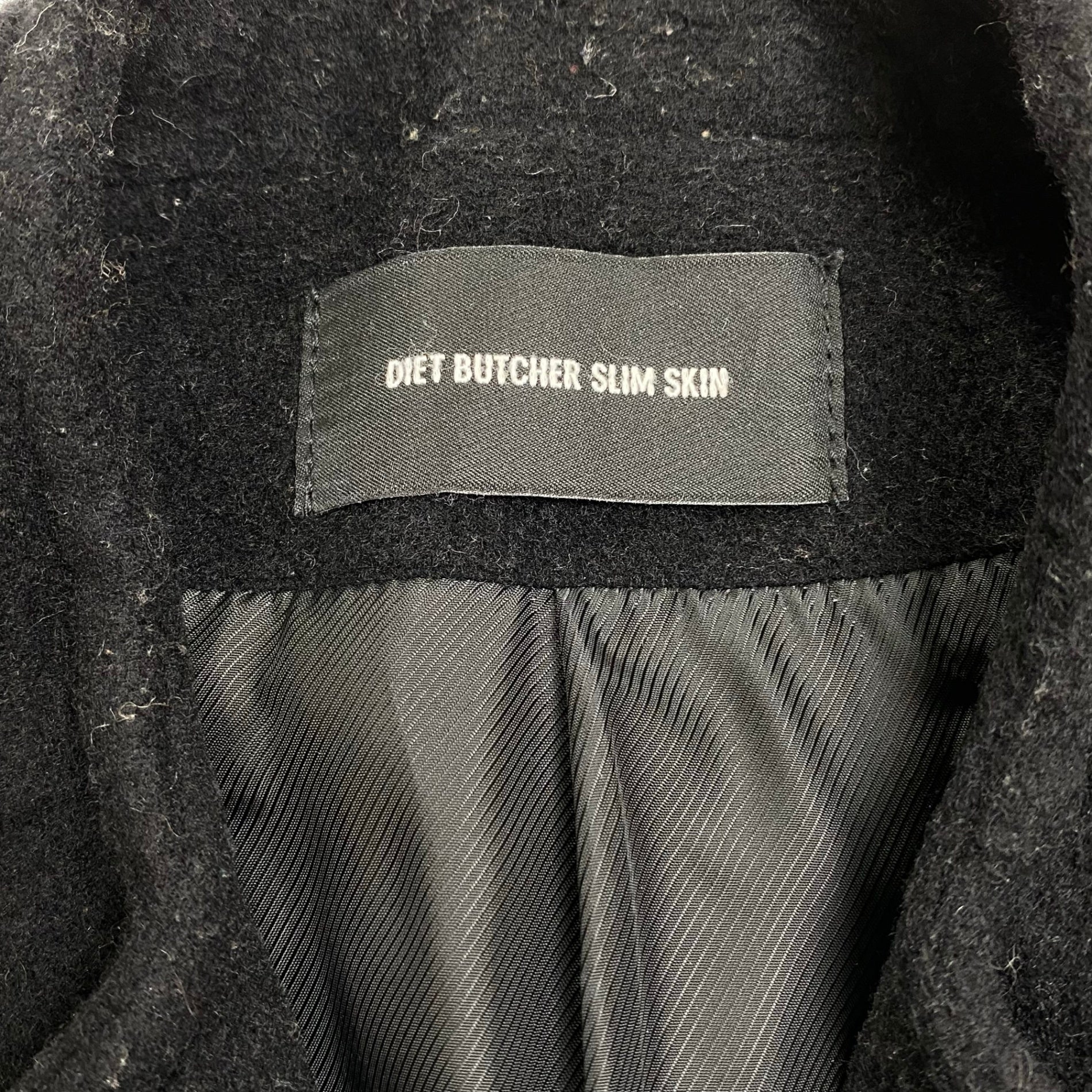 DIET BUTCHER SLIM SKIN ダイエットブッチャー スリムスキン / メルトン ライダースコート スタッズ レザー切替 ブラック SIZE：1