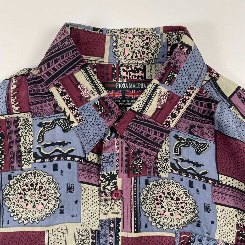 FIONA MACPHAIL / UKパッチワーク柄シルクシャツ モッズ 参考定価：18,000程度 SIZE:L