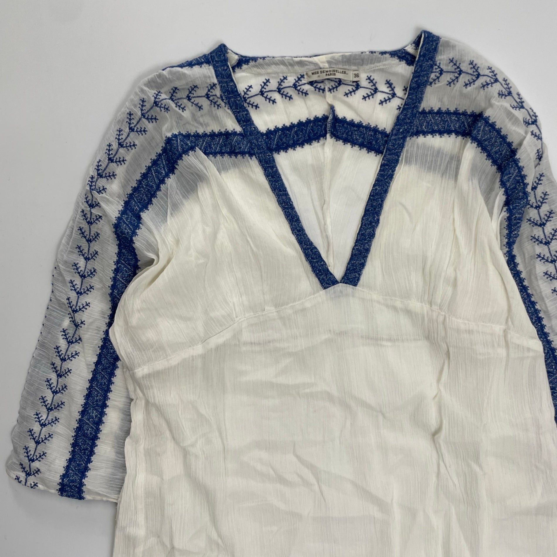 MES DEMOISELLES PARIS メドモアゼル / 刺繍チュニックブラウス インド製 参考定価：28,000程度 SIZE：36