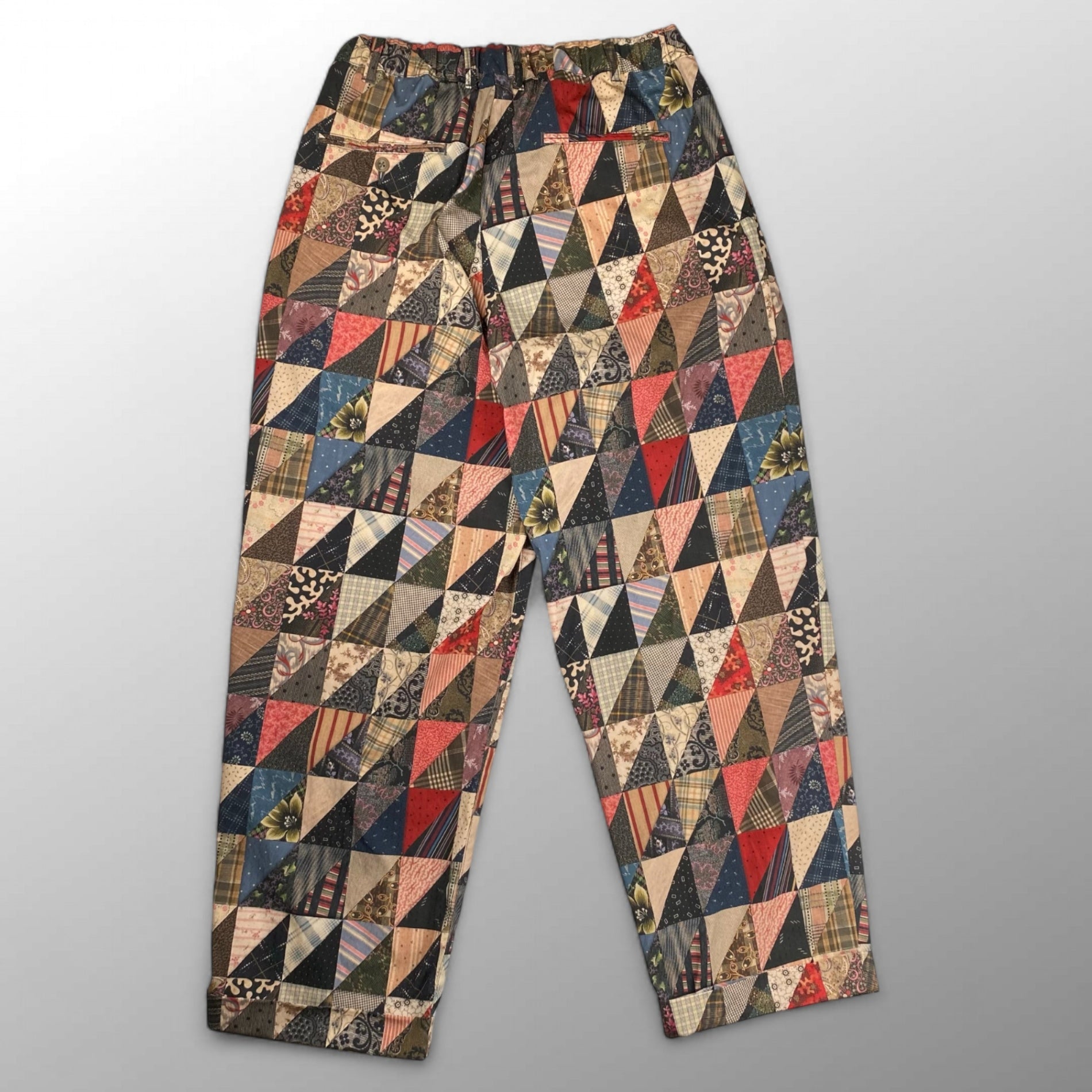 【タグ付 極美品 25SS】 BEAMS PLUS ビームスプラス / 2 Pleats Relax Trousers パッチワークプリント イージーパンツ 参考定価：24,000+tax SIZE：M(XL程度)