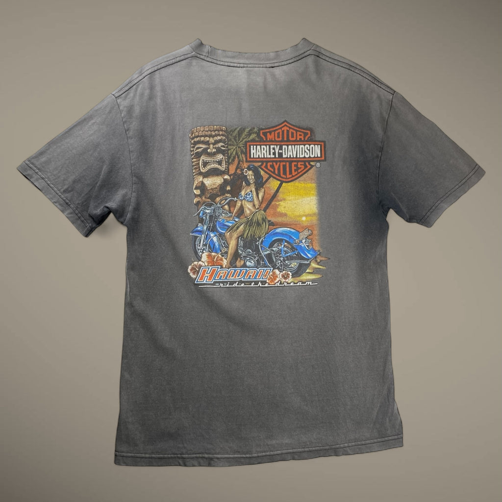 8-90s OLD HARLEY DAVIDSON ハーレーダビッドソン / フェード 両面プリント ヴィンテージ Tシャツ 鬼フェード 襤褸 SIZE：L