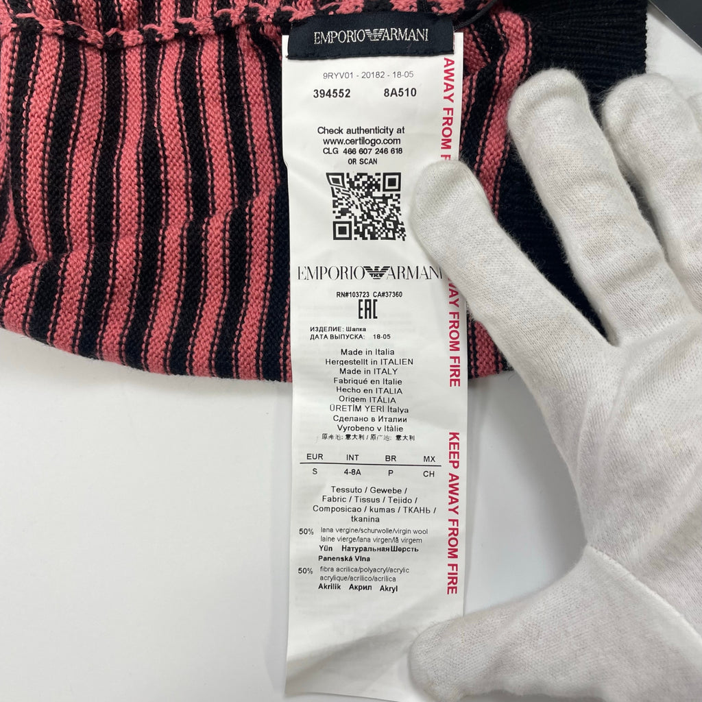 EMPORIO ARMANI エンポリオ アルマーニ / ラインストーン ボーダーニット帽 未使用品 SIZE：S