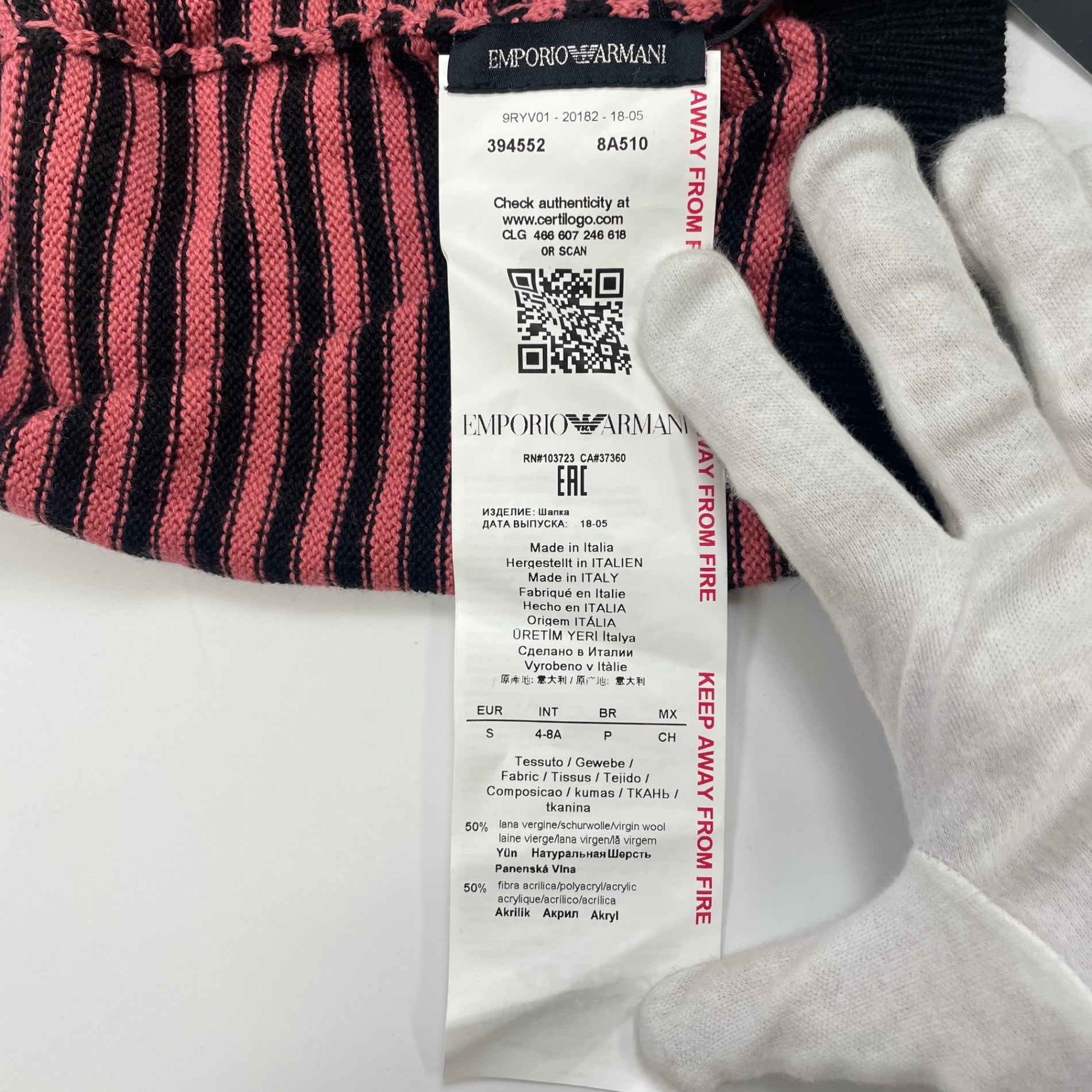 EMPORIO ARMANI エンポリオ アルマーニ / ラインストーン ボーダーニット帽 未使用品 SIZE：S