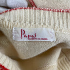 papas パパス /VINTAGE シームデザインラムウールニット オフホワイト×レッド SIZE：FREE