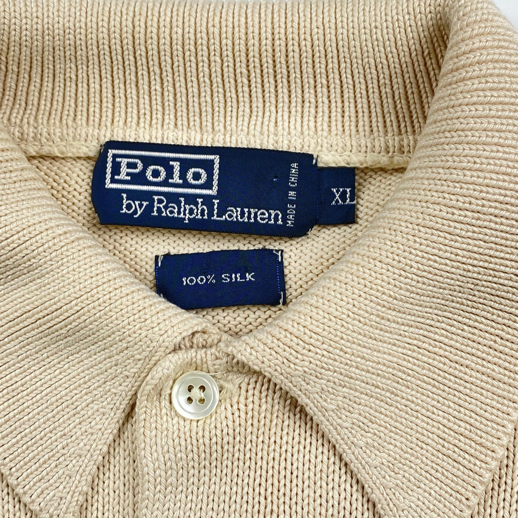 【超希少】 90s Polo by Ralph Lauren ポロ ラルフローレン / シルク100％ ワイド・ショート ニット ポロシャツ SIZE：XL