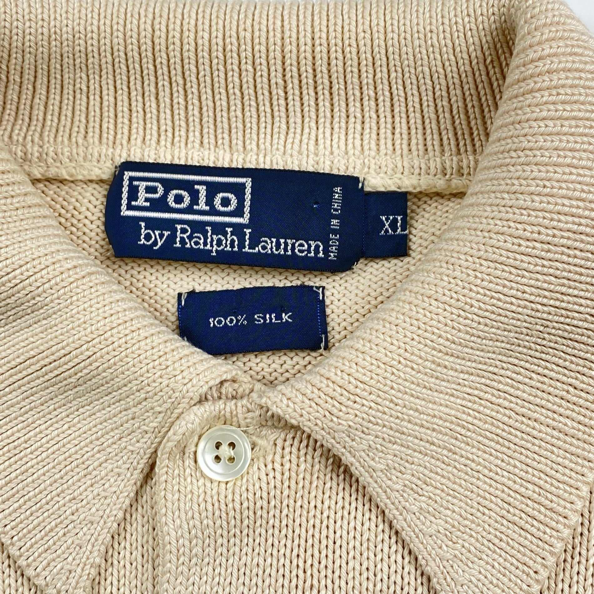 【超希少】 90s Polo by Ralph Lauren ポロ ラルフローレン / シルク100％ ワイド・ショート ニット ポロシャツ SIZE：XL