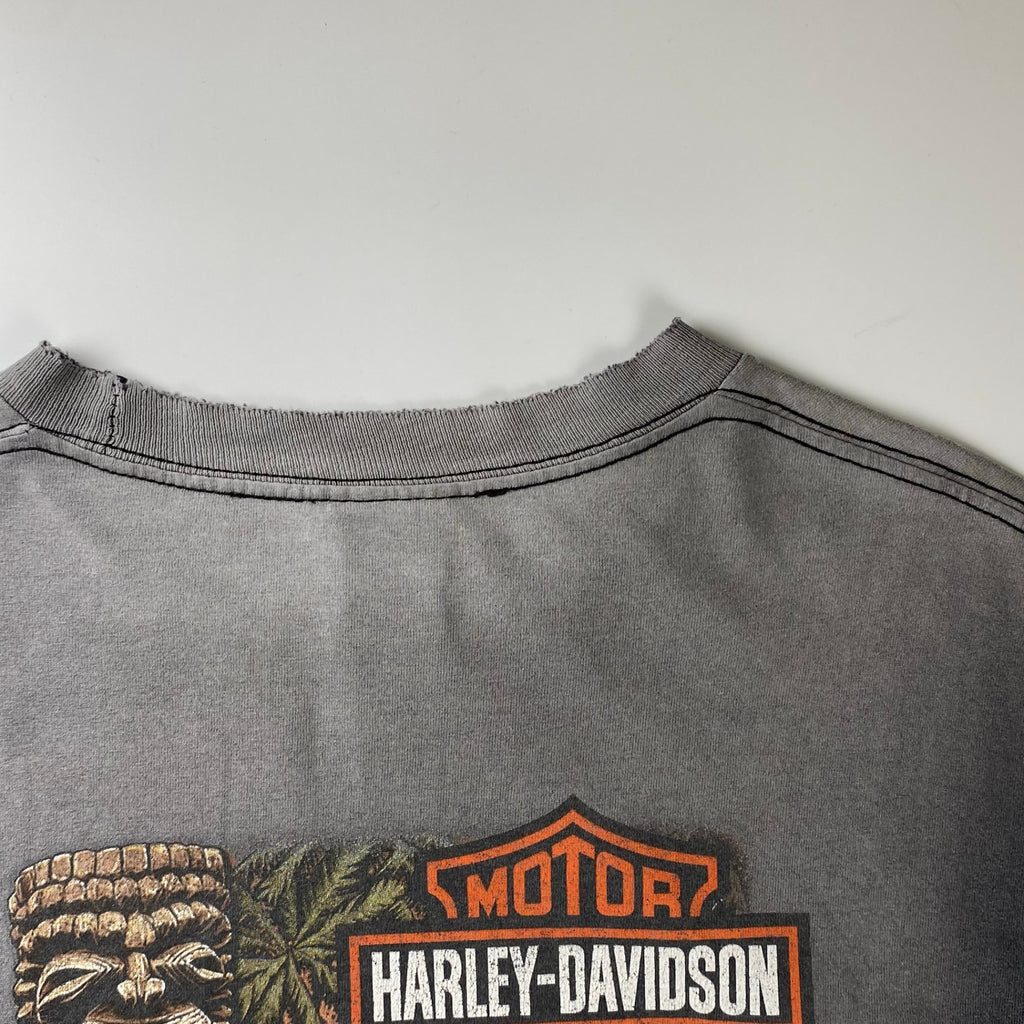 8-90s OLD HARLEY DAVIDSON ハーレーダビッドソン / フェード 両面プリント ヴィンテージ Tシャツ 鬼フェード 襤褸 SIZE：L