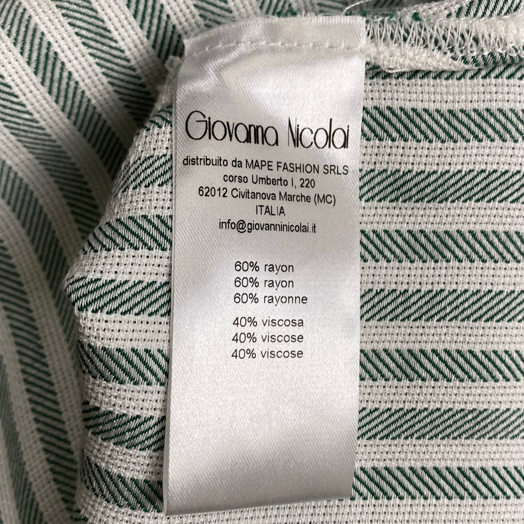 Giovanna Nicolai ジョバンナ ニコライ / ストライプフレアスリーブワンピース ホワイト×グリーン 参考定価：80,000程度 SIZE:40