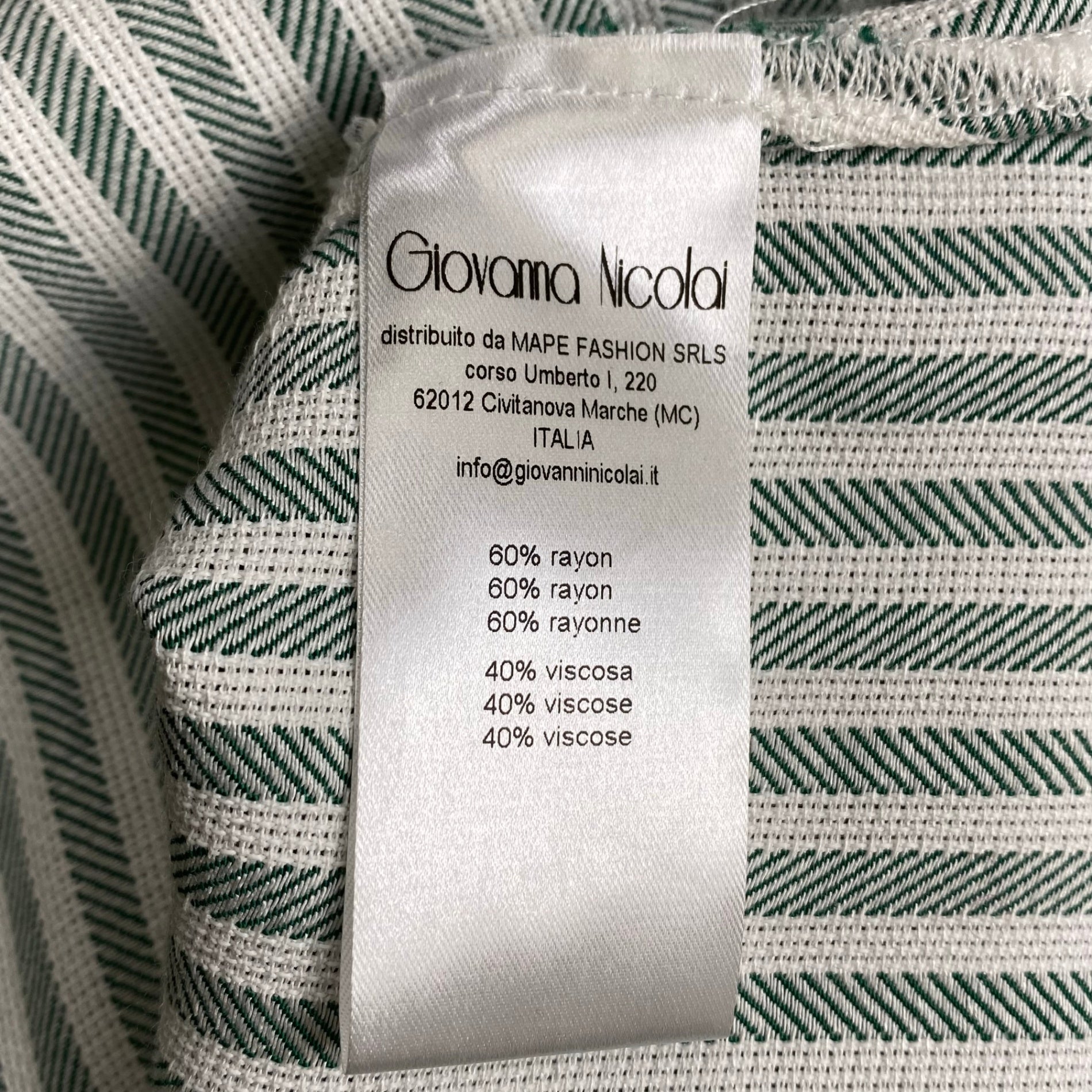 Giovanna Nicolai ジョバンナ ニコライ / ストライプフレアスリーブワンピース ホワイト×グリーン 参考定価：80,000程度 SIZE:40