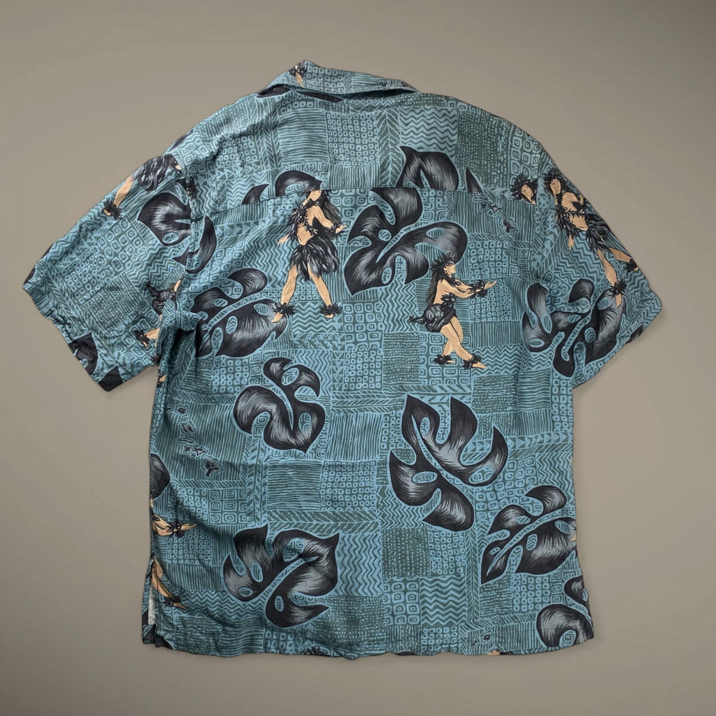 Hilo Hattie / シルク100％ アロハシャツ フラガール モンステラ SIZE：S（L程度）