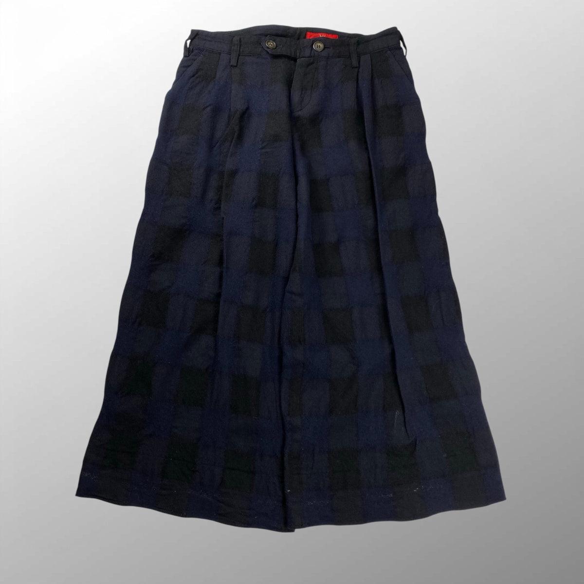 Y's ワイズ / ウール縮絨 チェック柄 2タッククロップドパンツ ネイビー×ブラック SIZE:1