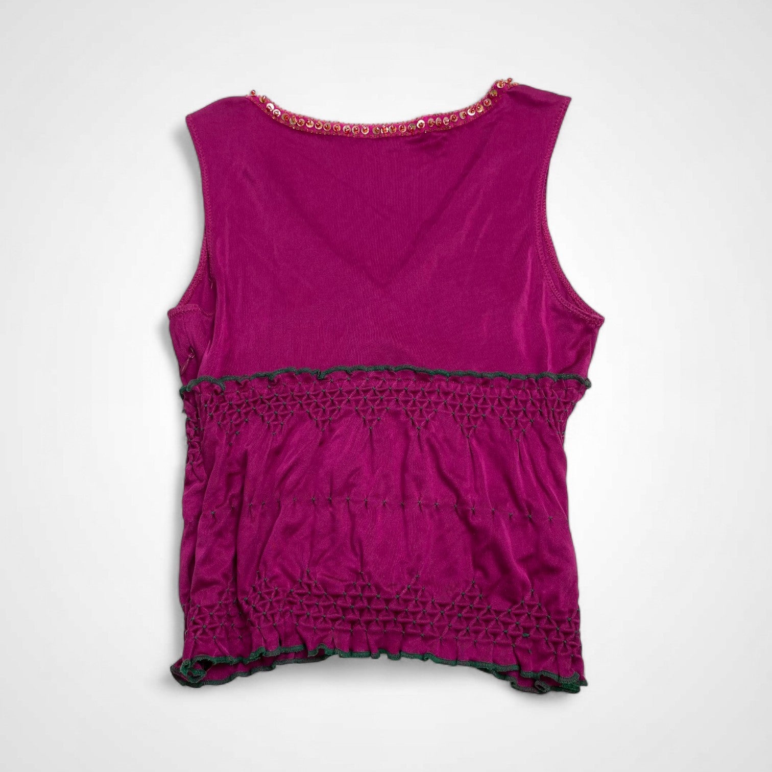 CLASS roberto cavalli ロベルト カヴァリ / シルク100％ ノースリーブ ビジューカットソー フリル 参考定価：35,000程度 SIZE:42(M程度)