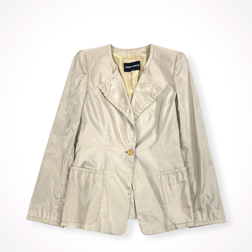 GIORGIO ARMANI / シルクMIX1Bフリルジャケット BORGO21製 参考定価：250,000程度 SIZE:38