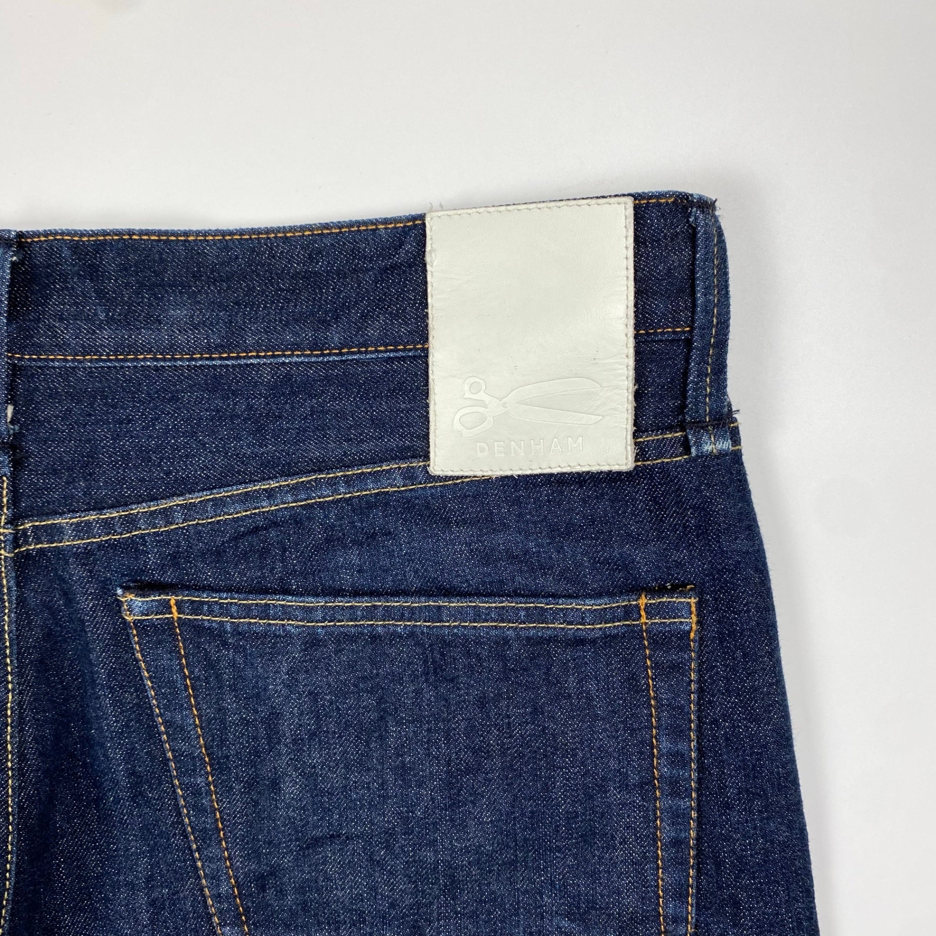 DENHAM デンハム / DRILL VJS regular fit denim pant デニムパンツ セルビッジ レザーパッチ ハサミスレキ 濃紺  SIZE:W34