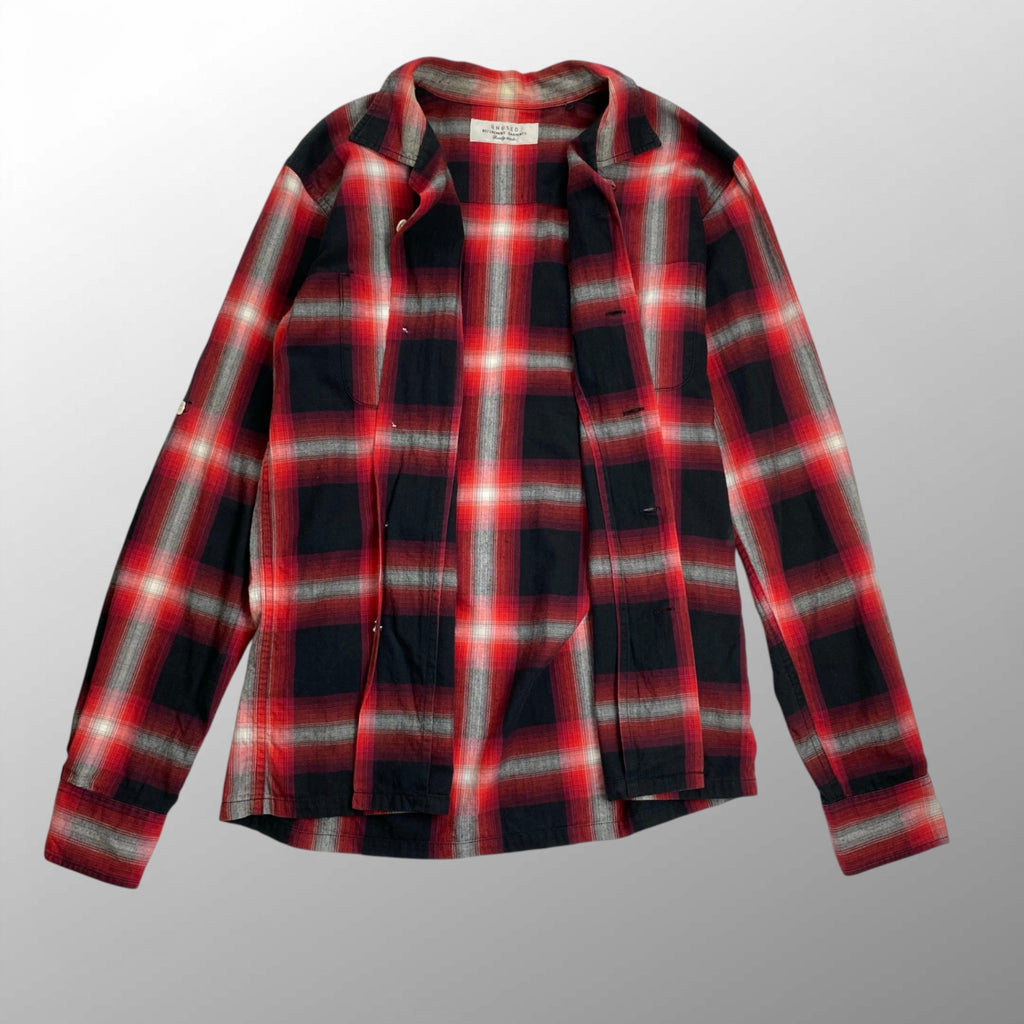 UNUSED アンユーズド / オープンカラーシャドウチェックシャツ ヘリンボーン レッド ブラック 参考定価：19,000+tax SIZE:1