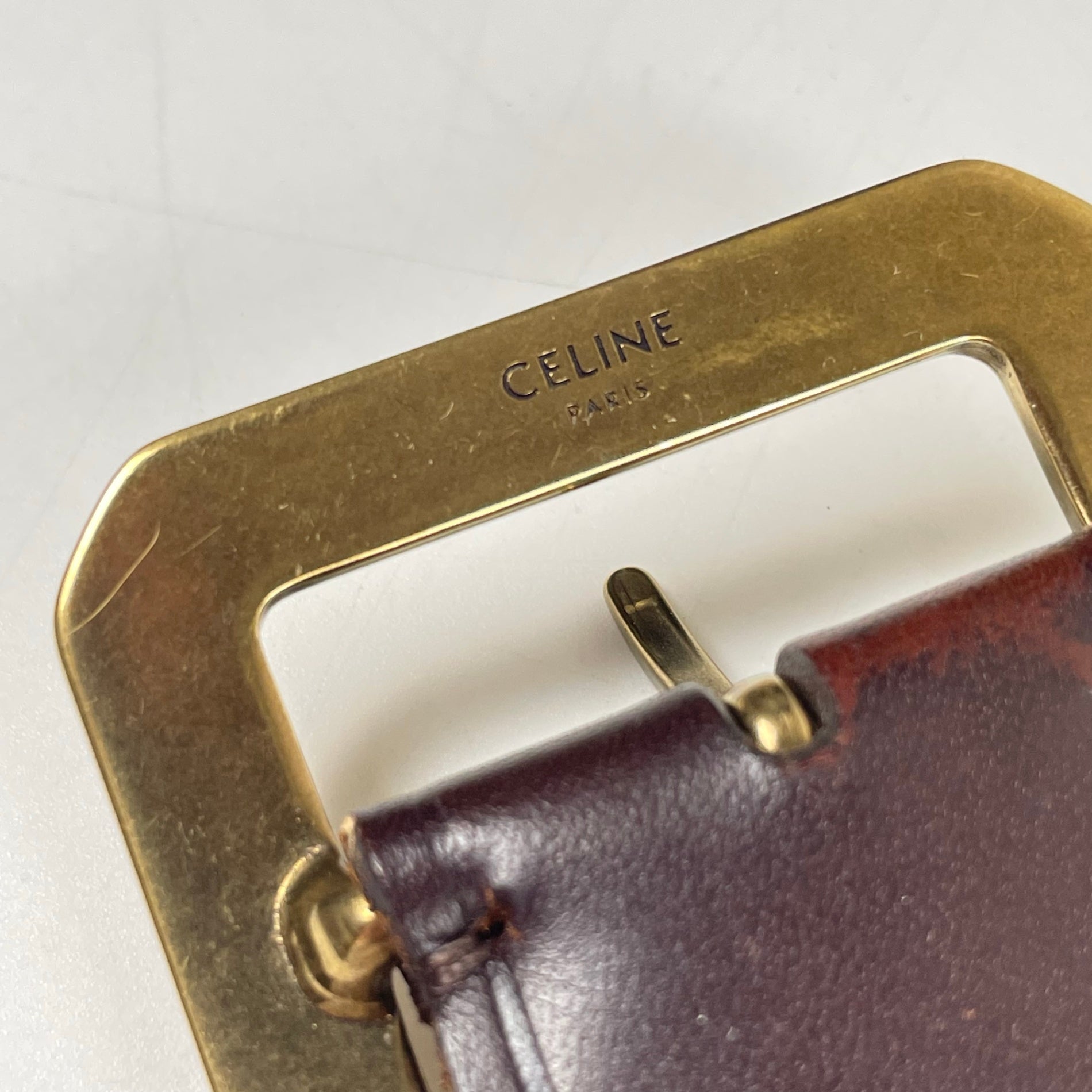 CELINE / ゴールドバックル レザーベルト SIZE:W81-91cm