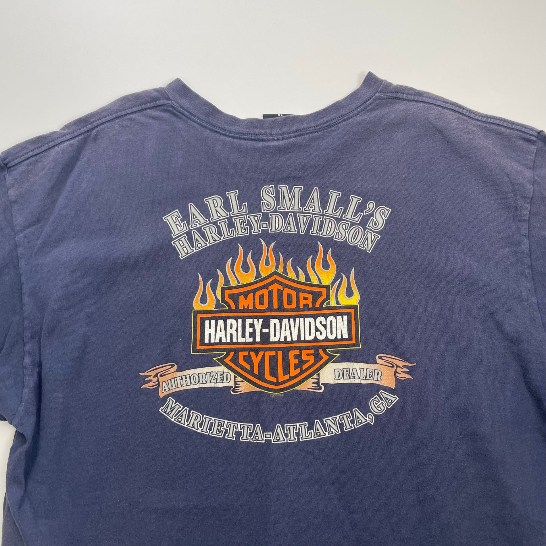 HARLEY DAVIDSON ハーレー ダビッドソン / ヴィンテージ ウルフ×ファイアーパターン バーアンドシールド Tシャツ サンフェード SIZE:2X