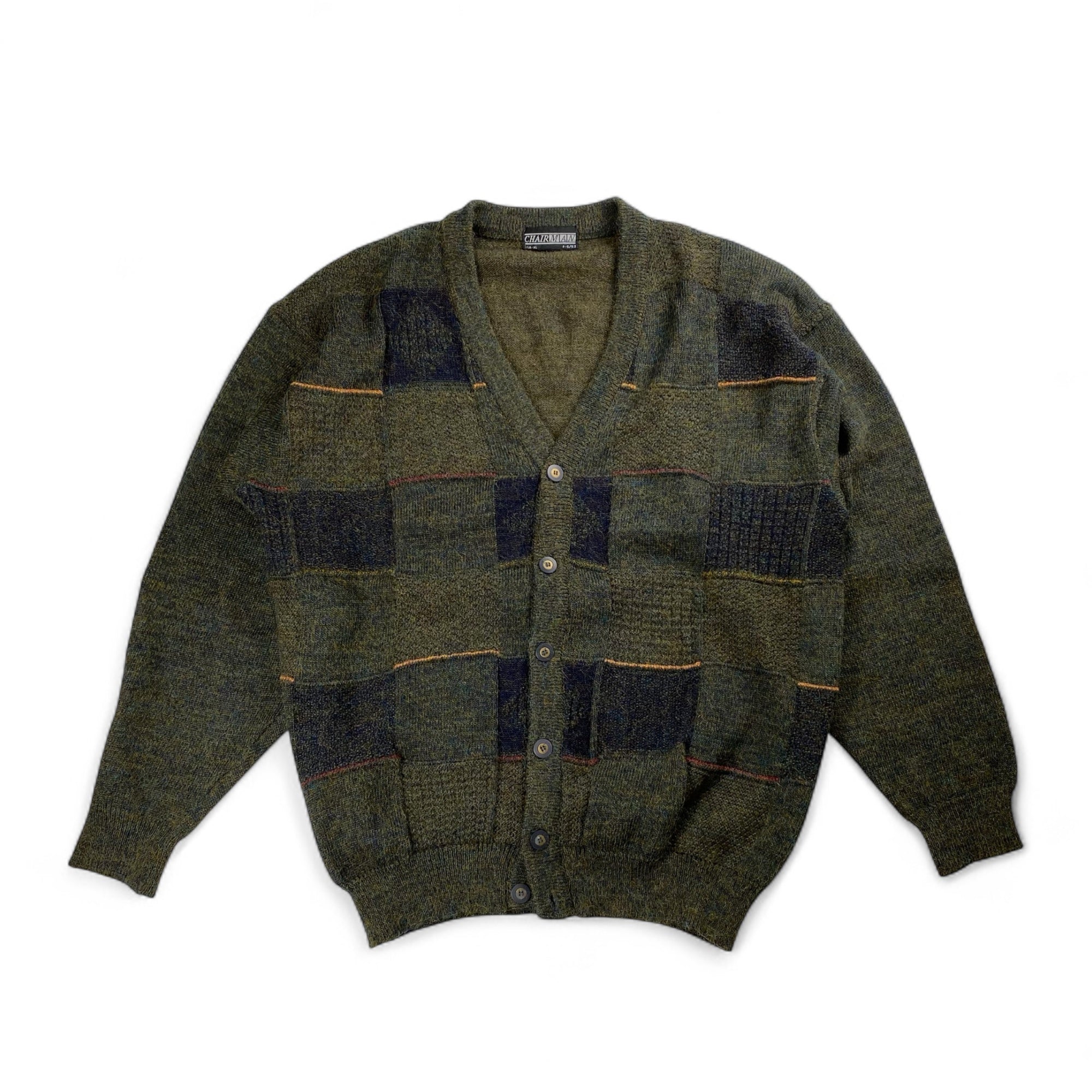 【VINTAGE】 CHAIRMAN チェアマン / フランス製生地 ブロックチェックヴィンテージカーディガン SIZE:XL