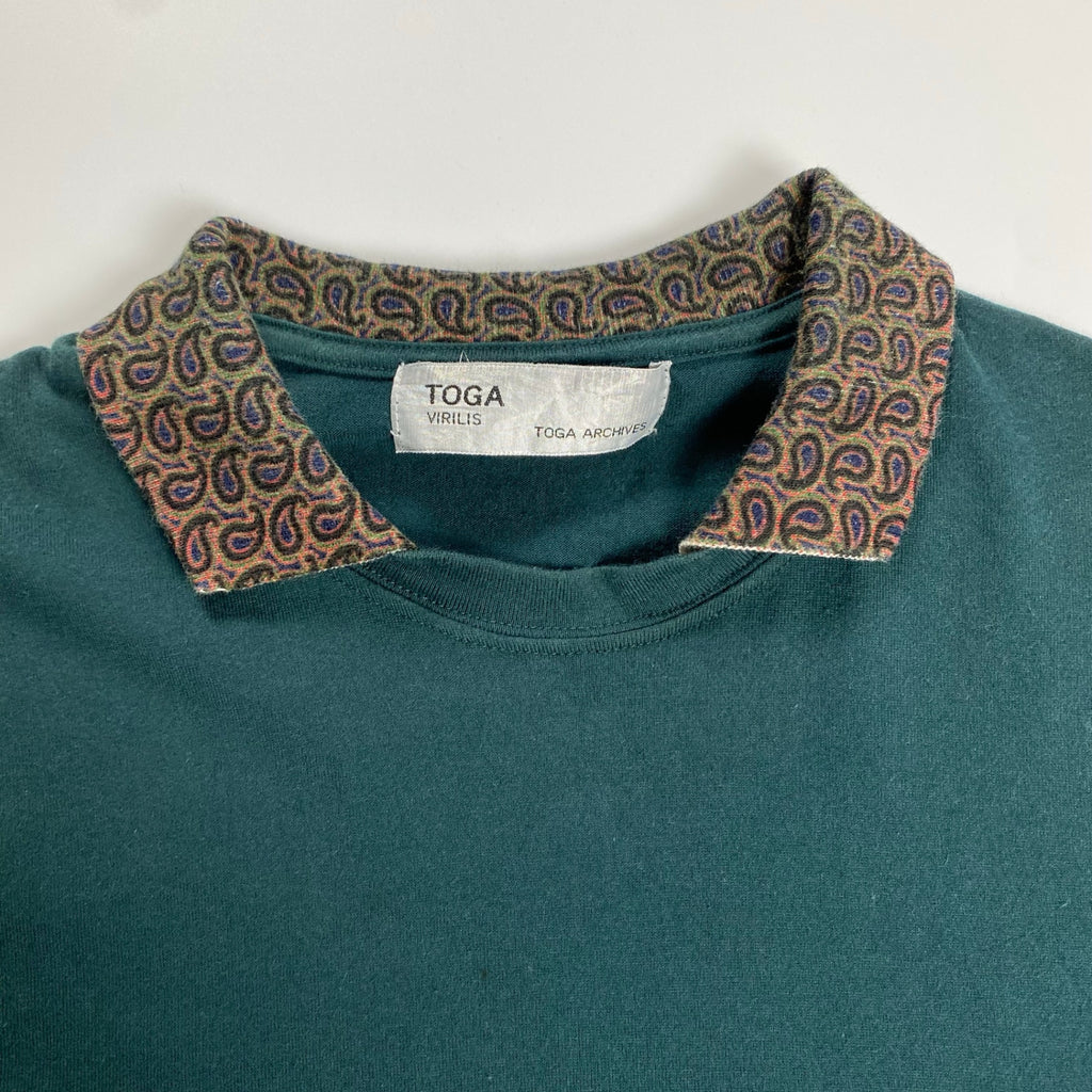 TOGA VIRILIS トーガ ビリリース / 襟切替 ポロシャツ ペイズリー グリーン SIZE:44(S程度)