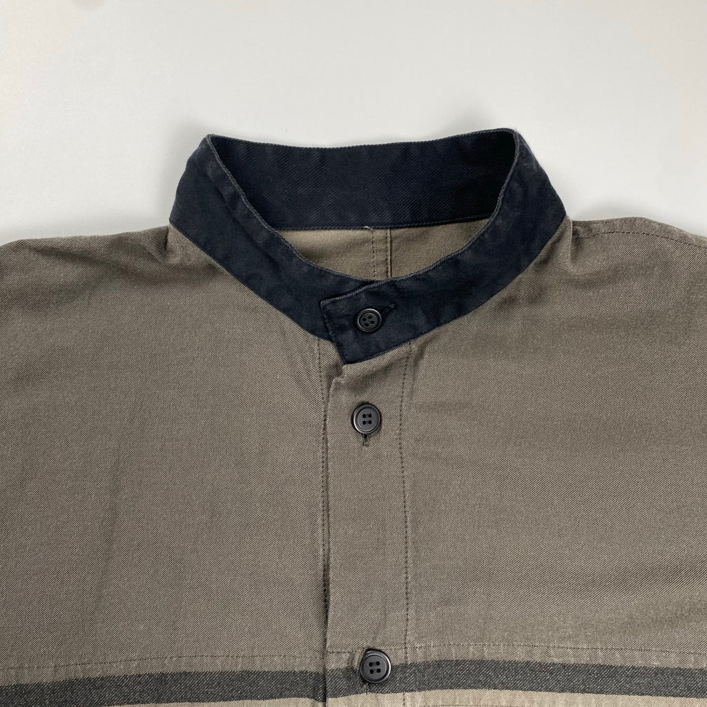 A-POC ABLE ISSEY MIYAKE エイポック エイブル イッセイミヤケ / ジオメトリックシャツ カラーレス 幾何学 グレー×ブラック SIZE:3