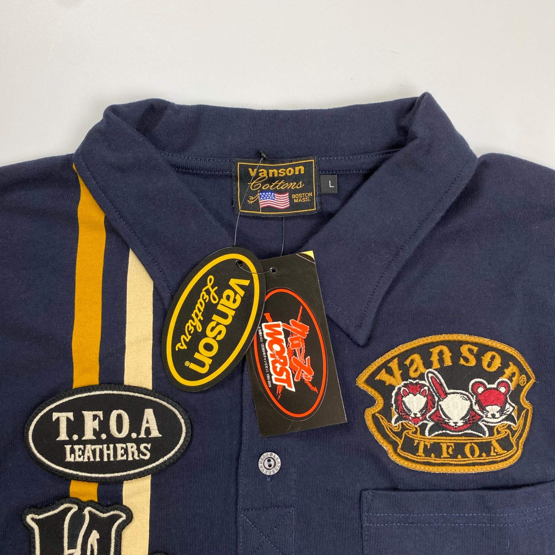 vanson × 「クローズ」 武装戦線 バンソン / 「別動隊」 刺繍 デスラビット ポロシャツ 未使用 SIZE:L