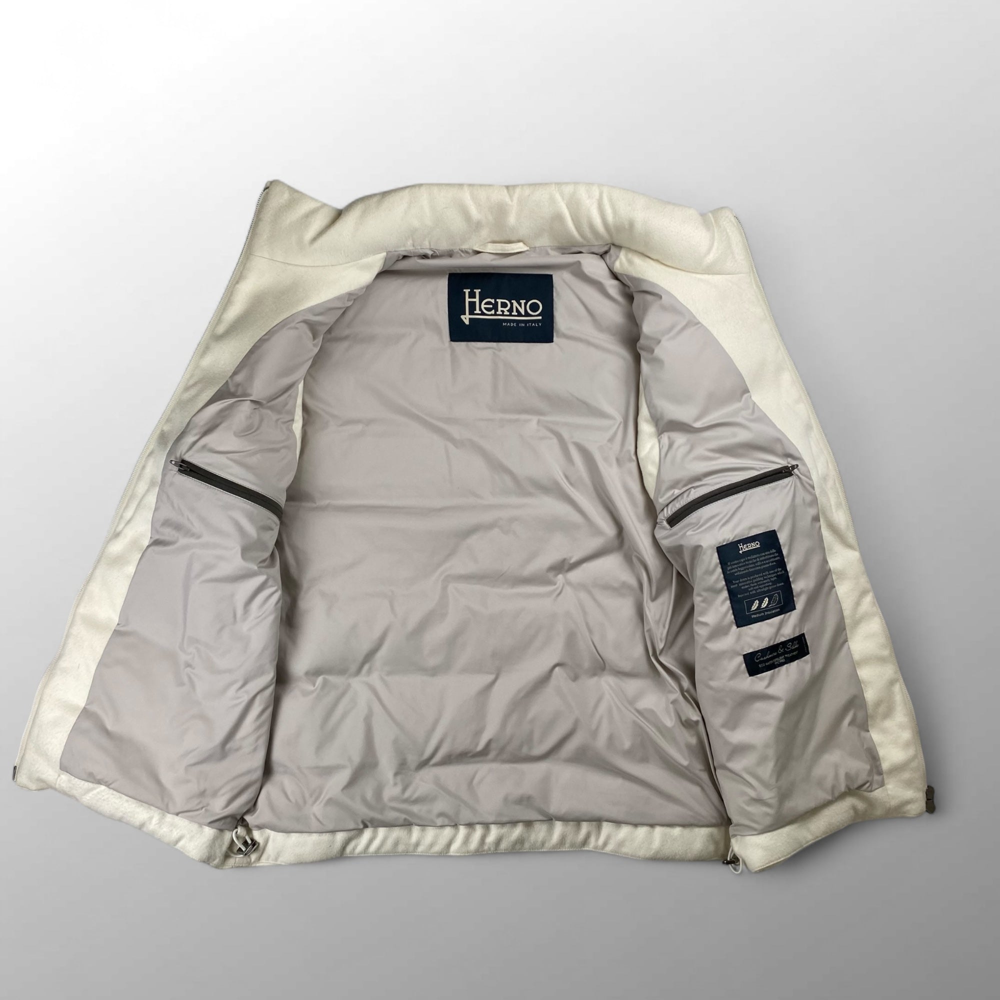【美品】 HERNO ヘルノ / シルクカシミヤ ダウンべスト 裾ドローコード SIZE:50（XL程度）