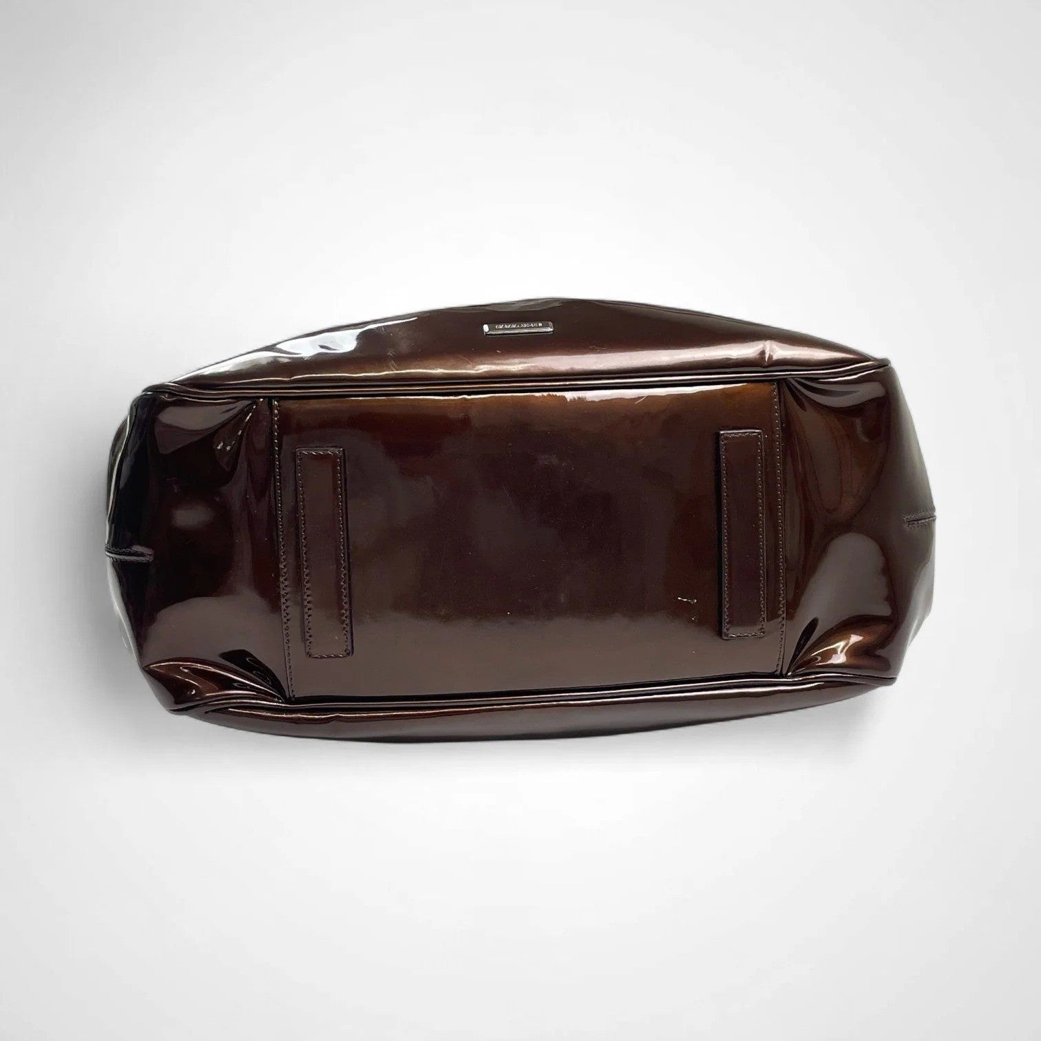 GIORGIO ARMANI ジョルジオ アルマーニ / パテントレザー ギャザードハンドバッグ がま口 YGW559 ブロンズ