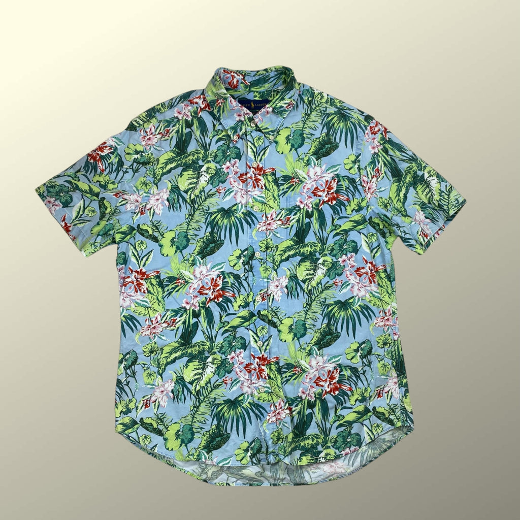 RALPH LAUREN ラルフローレン / ボタニカル アロハシャツ ボタンダウン コットン100％ SLIM FIT SIZE：XL