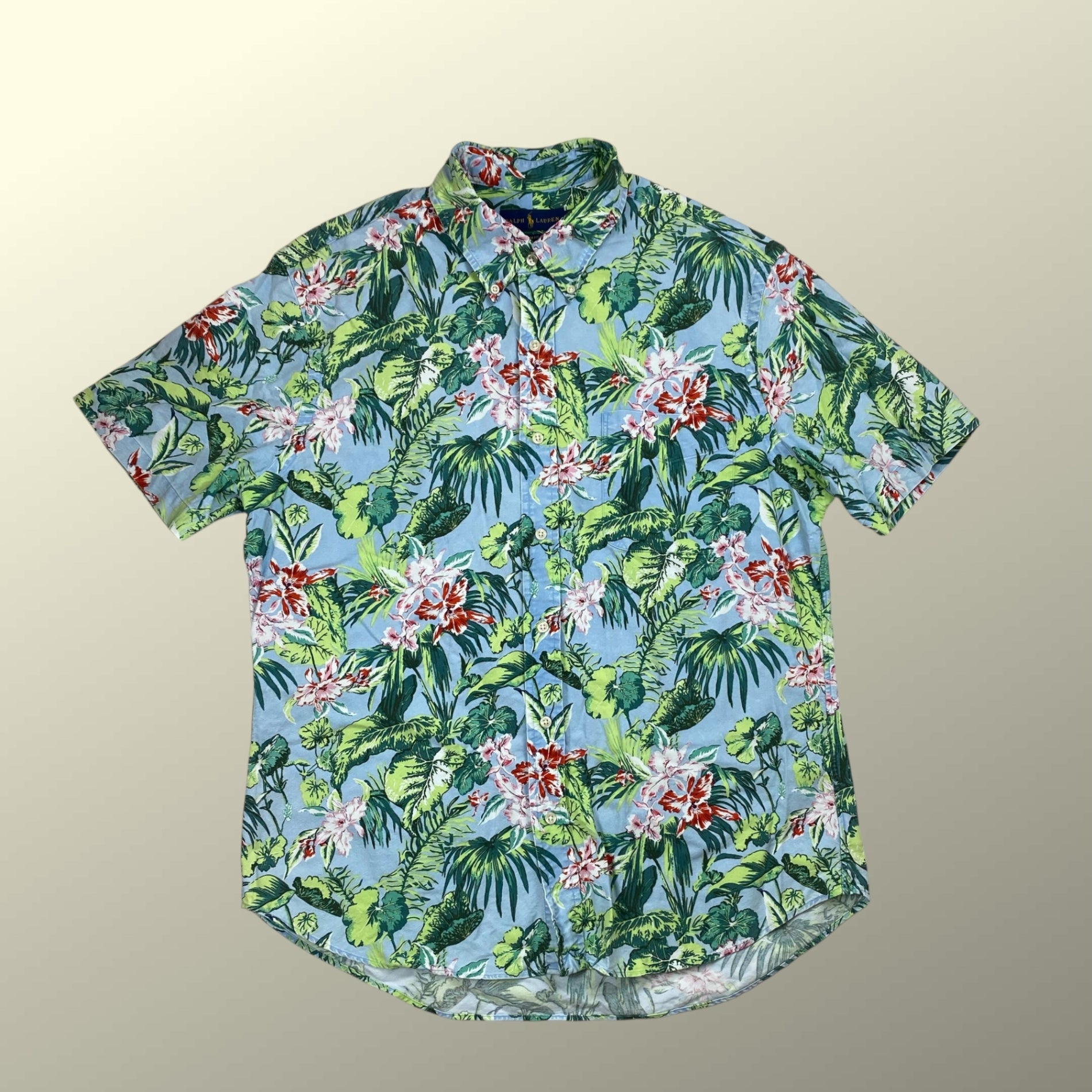 RALPH LAUREN ラルフローレン / ボタニカル アロハシャツ ボタンダウン コットン100％ SLIM FIT SIZE：XL