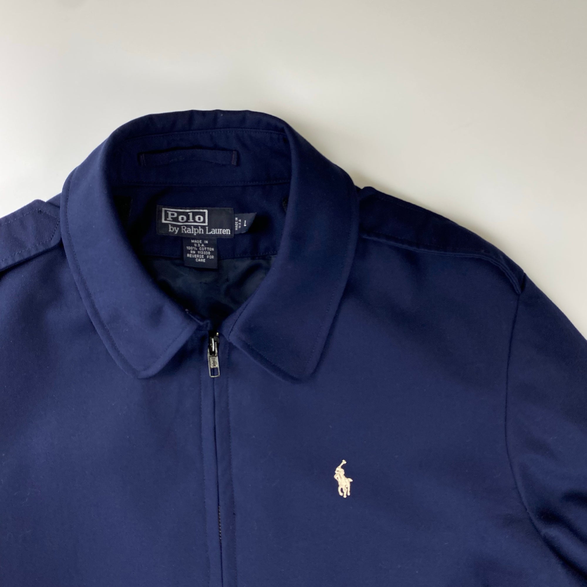 90s USA製 Polo by Ralph Lauren ポロバイラルフローレン / コットンギャバジン スウィングトップ エポレット付 SIZE:L
